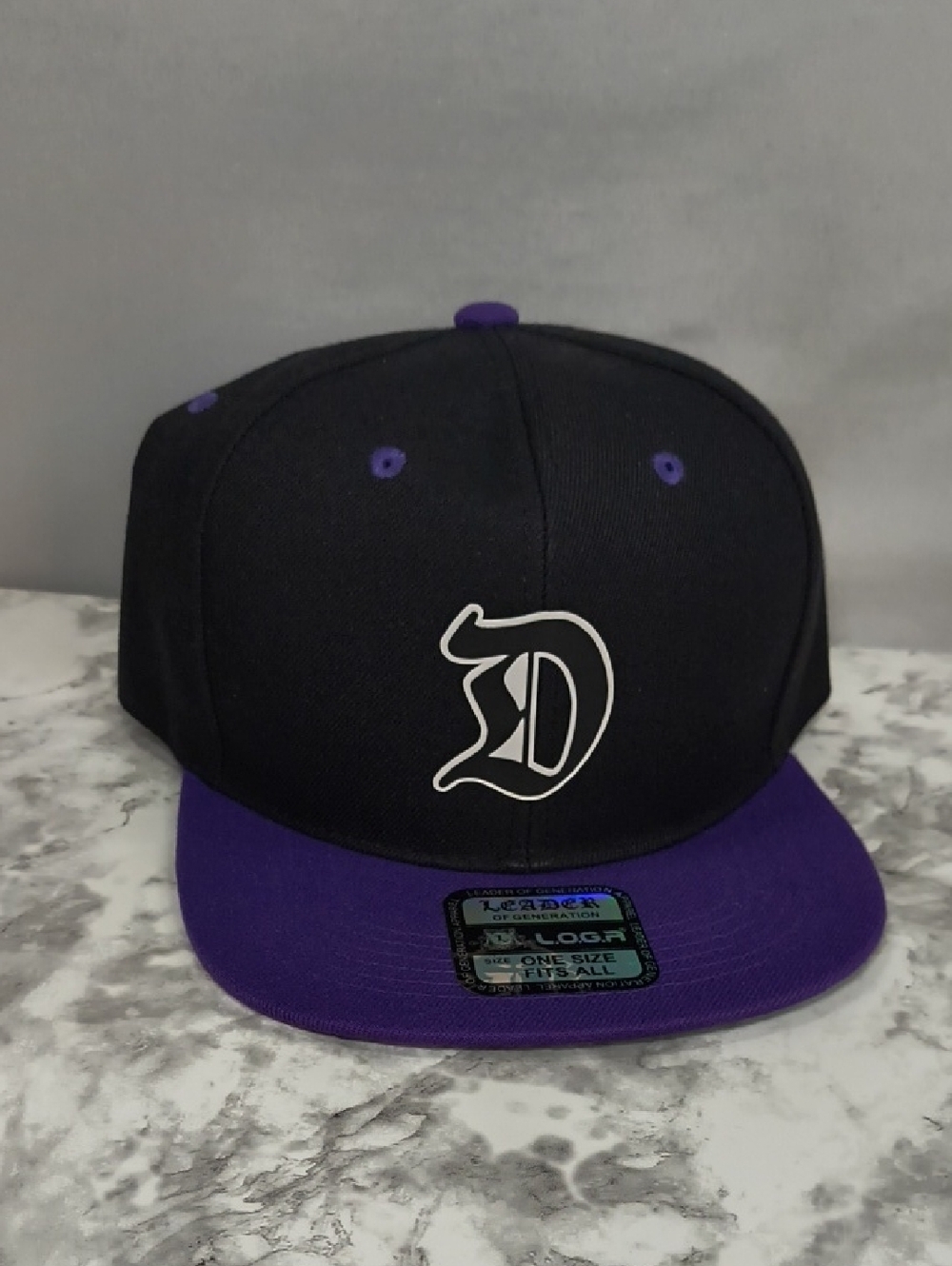 Leader of Generation Apparel Black and Purple Snapback Hat with White 'D' Logo